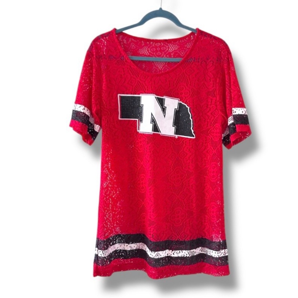 Nebraska Cornhuskers Gameday Couture Red Lace Short Sleeve Top Women’s Sz Medium